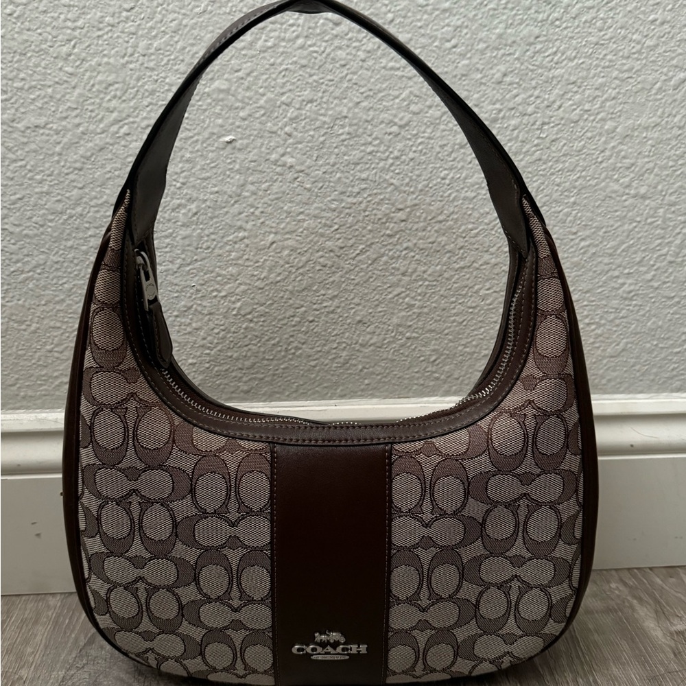 Coach Brown and Tan Signature Shoulder Bag